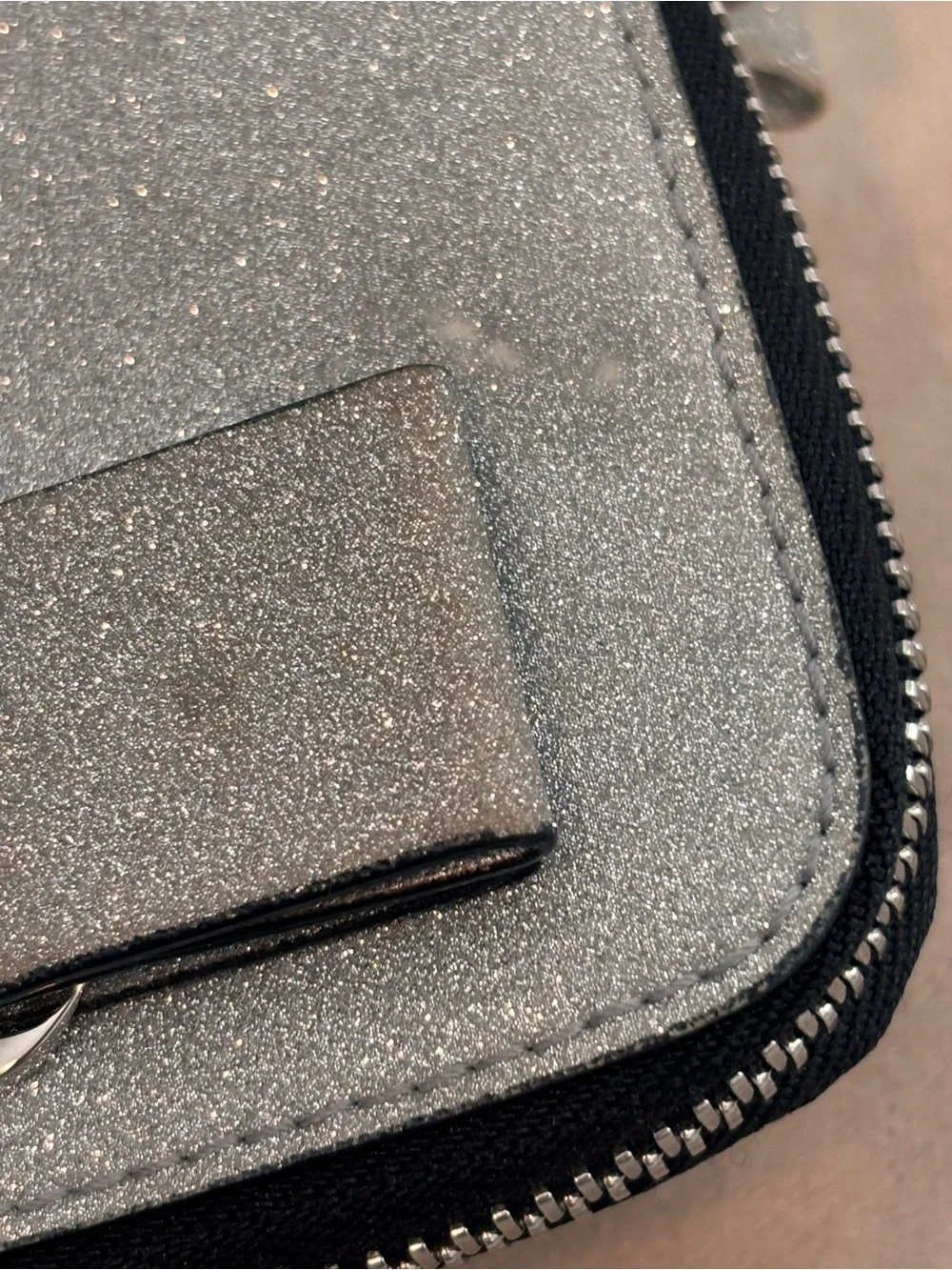 Salvatore Ferragamo Vara Bow Glitter Card Case / Zip-Around Coin Purse Wallet